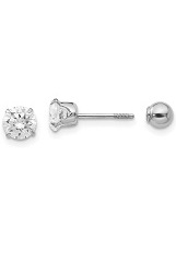remarkable small cubic zirconia ball reversible white gold earrings for babies and kids